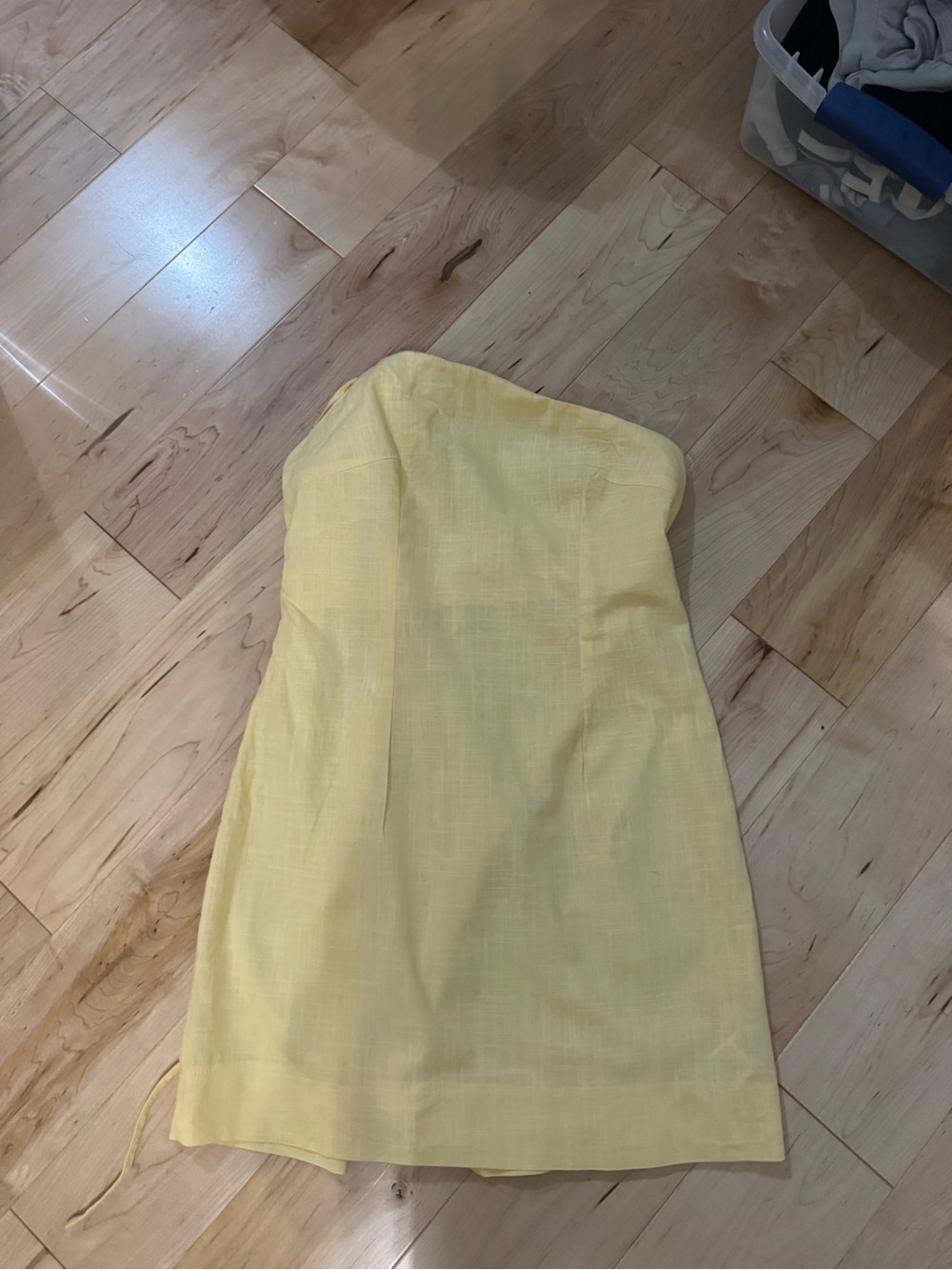 Strapless Yellow Linen-Blend Sundress